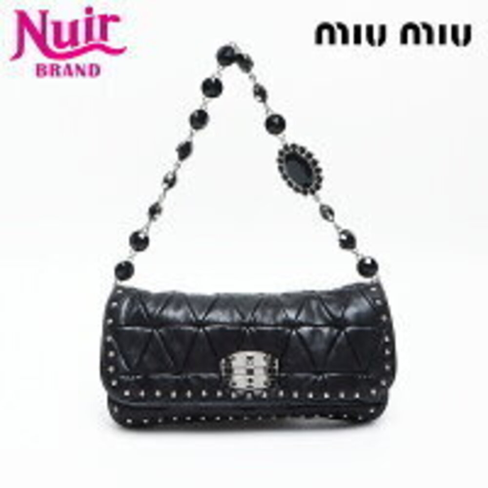Miu Miu Nappa Leather Crystal Shoulder Bag Black